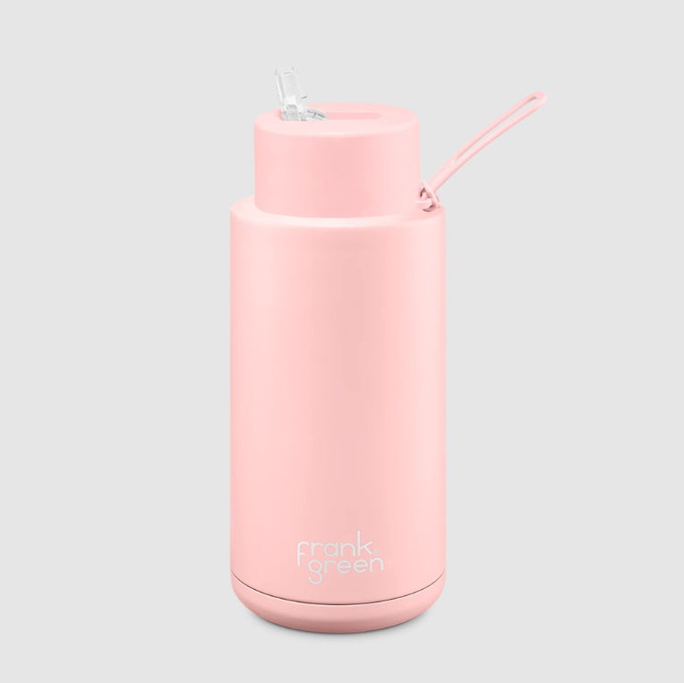 Front of the Ceramic Reusable Bottle 1L in Blushed by Frank Green