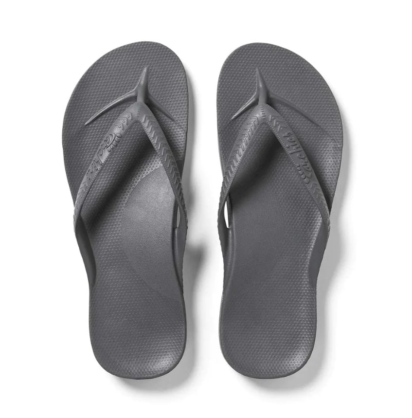 Archies Arch Support Thongs - Charcoal- Flat Lay