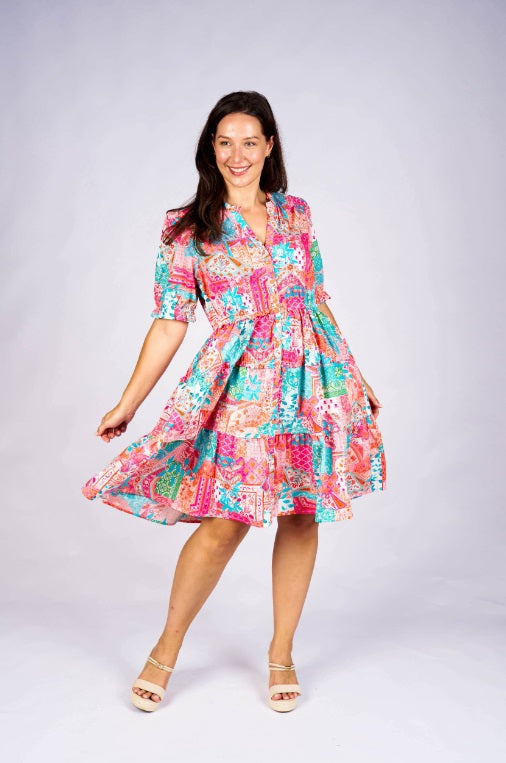Model showing the front of the Gertrude Dress by Boho Australia