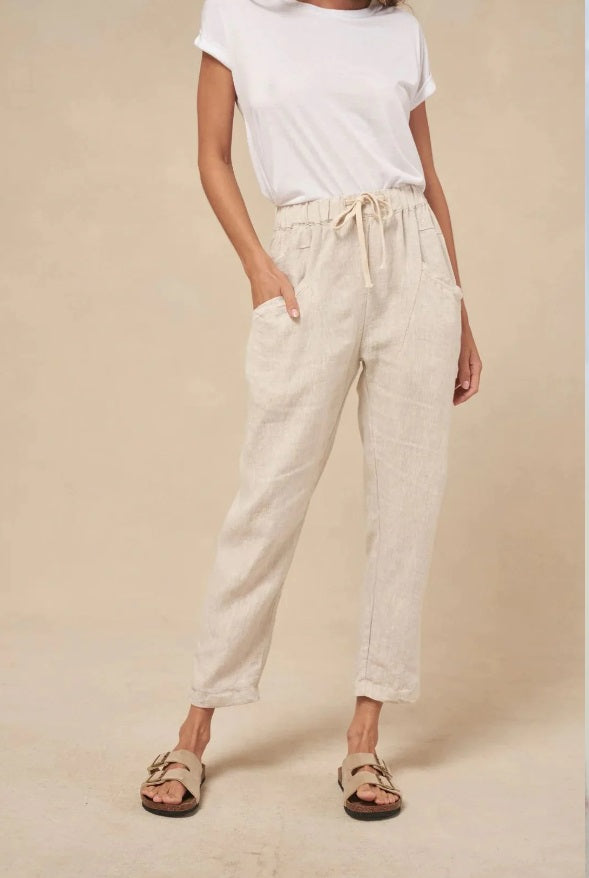 Model wears the Natural Luxe Linen Pants by Little Lies