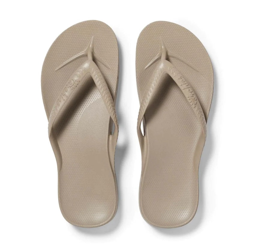 Archies Arch Support Thongs - Taupe - Flat Lay