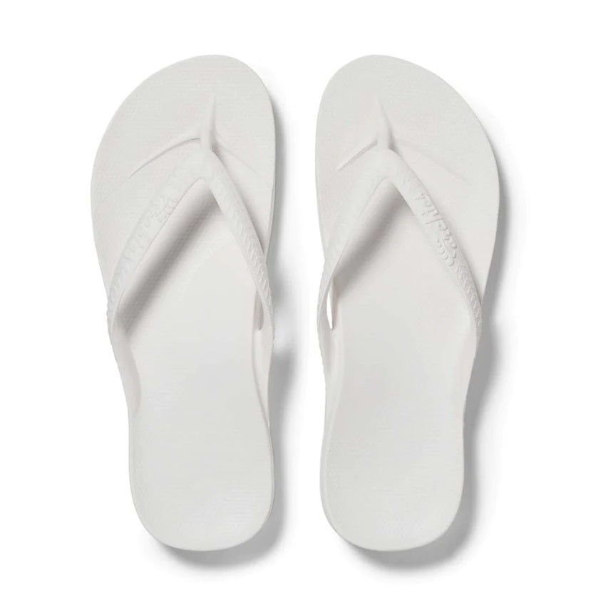 Archies Arch Support Thongs - White Flat Lay