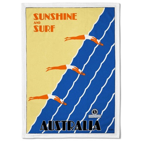 Australia Sunshine & Surf Three Divers Tea Towel