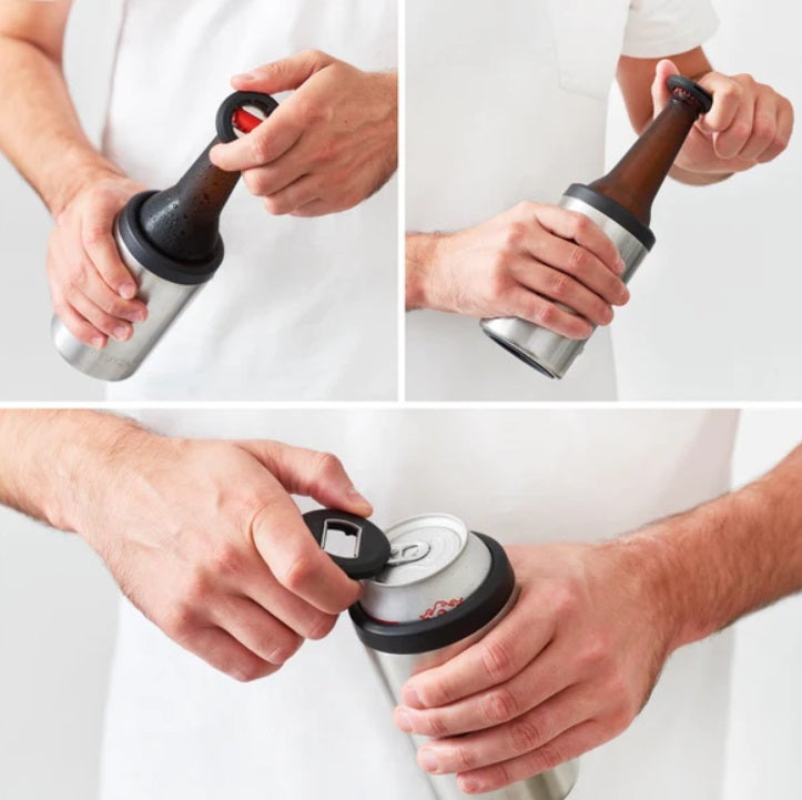 Showing how you can use the 3-in-1 Bottle Opener Keyring by Huski