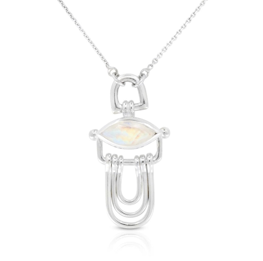 Close up of the Toni May Athena Moonstone Silver Necklace