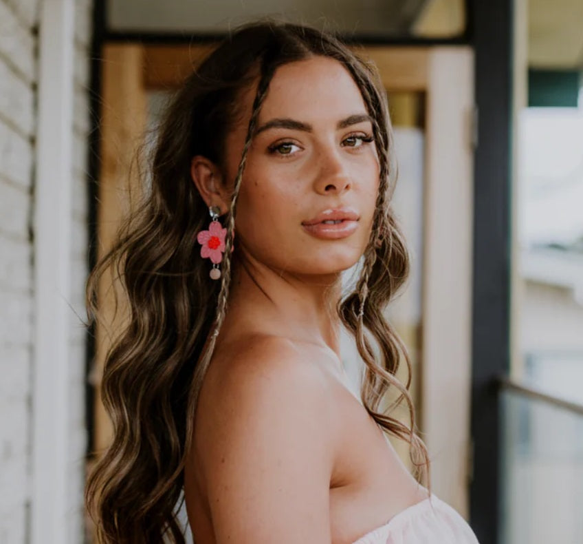 Model wearing the Beth Blooms in Mauve by Emeldo