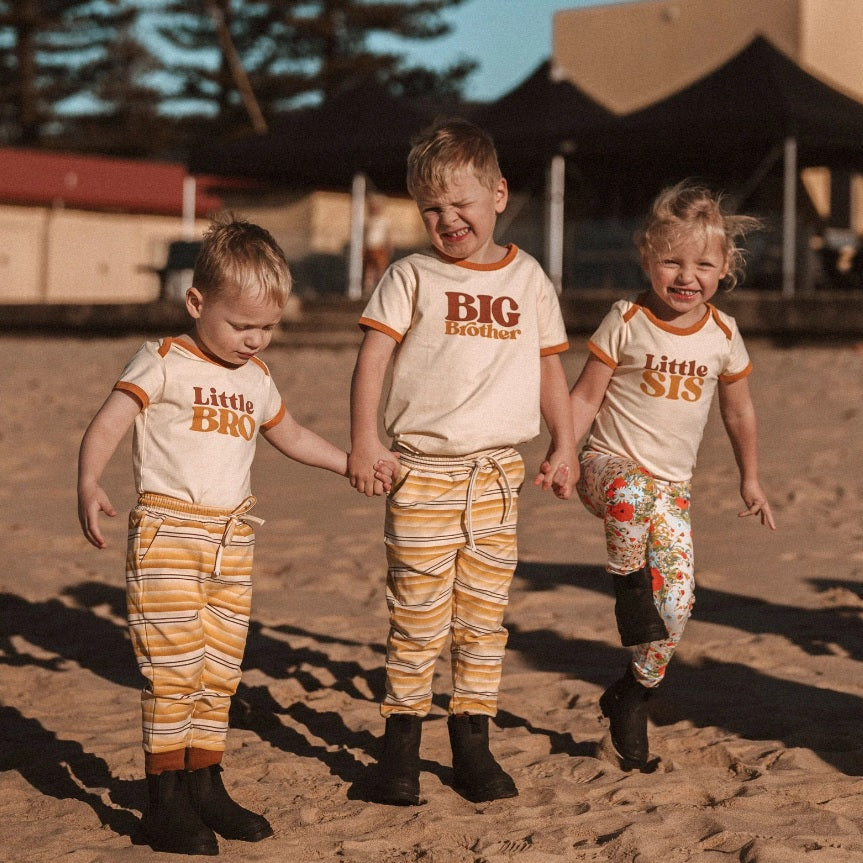 Kids wearing the Big Brother Organic Cotton Ringer Tee - Mustard