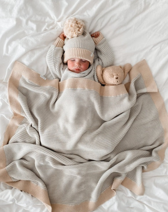 Baby sleeping with teddy and the Blanket Coast by Ziggy Lou