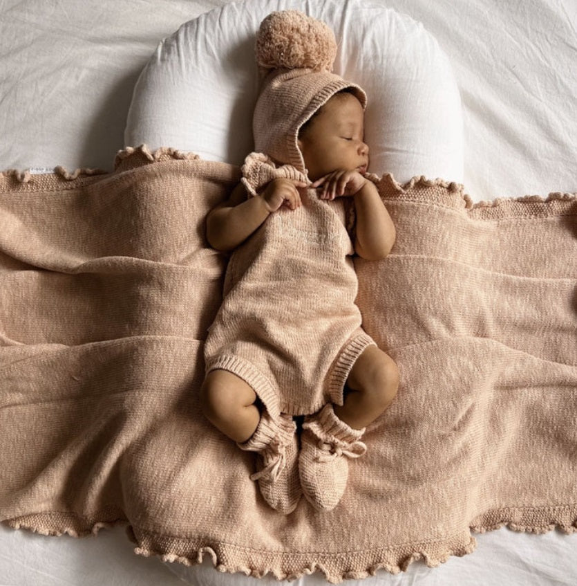 Baby asleep on the Blanket Rose by Ziggy Lou