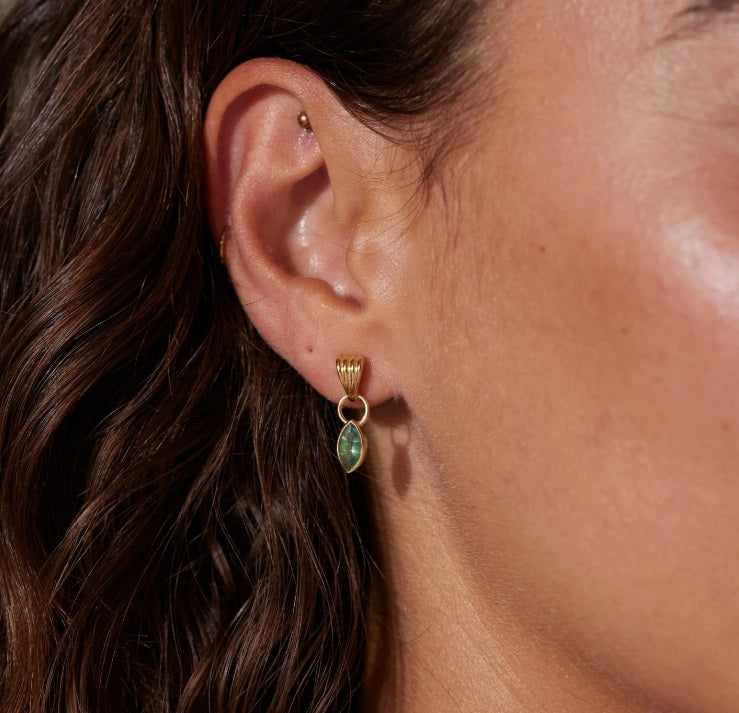 Model wearing the Toni May Camille Apatite Gold Earrings