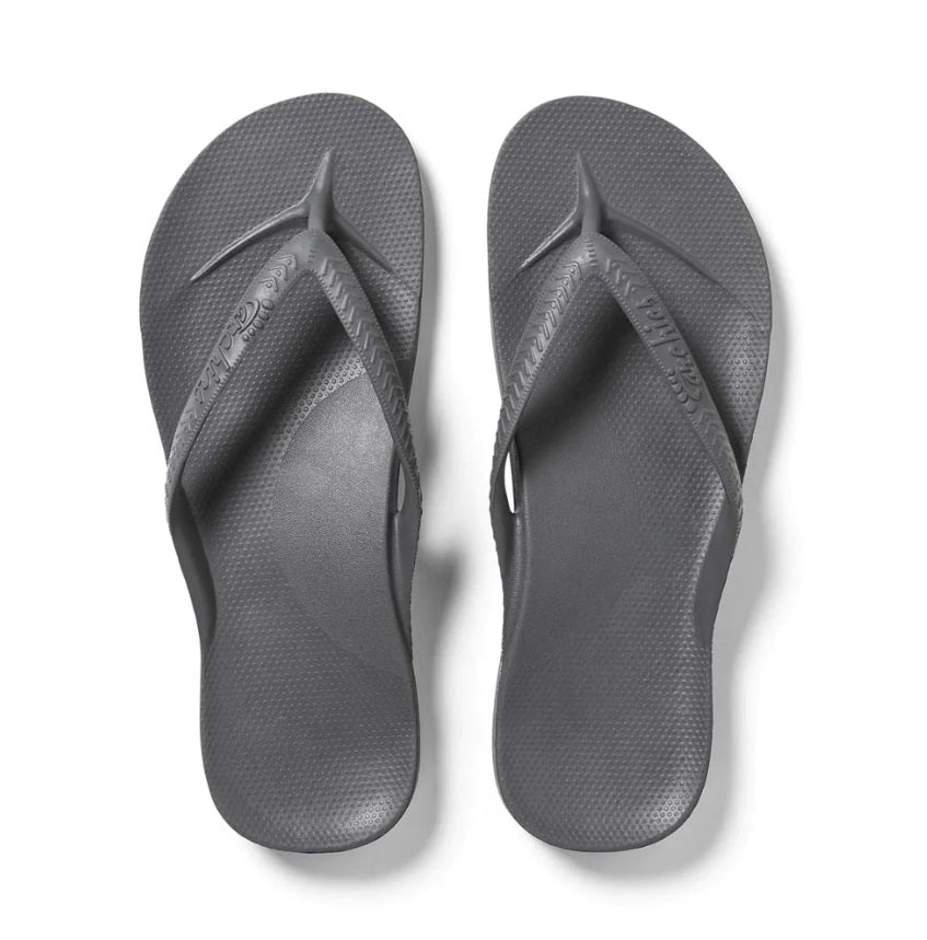 Archies Arch Support Thongs - Charcoal- Flat Lay
