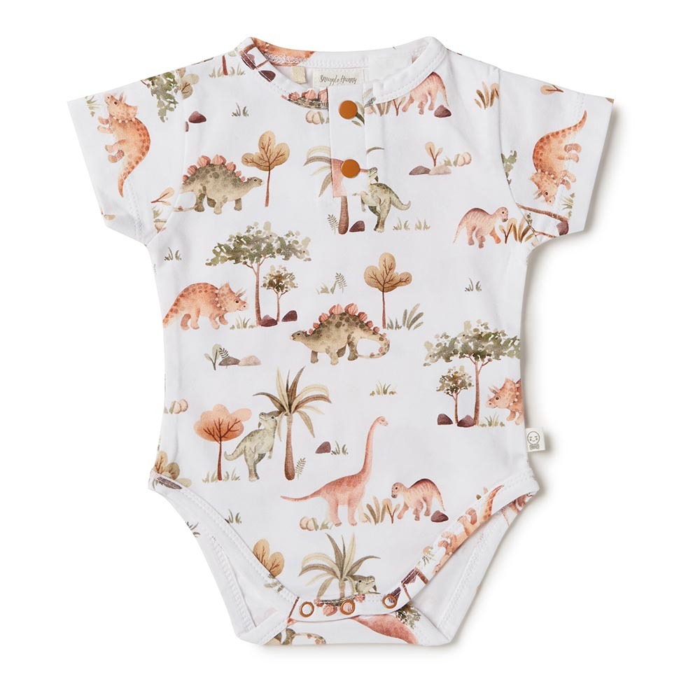 Dino Short Sleeve Organic Bodysuit front by Snuggle Hunny