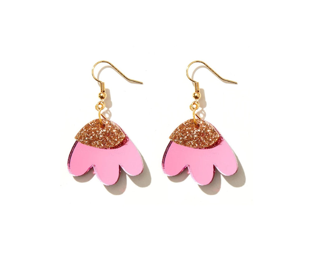 Elle Earrings Pink Mirror with Gold by Emeldo