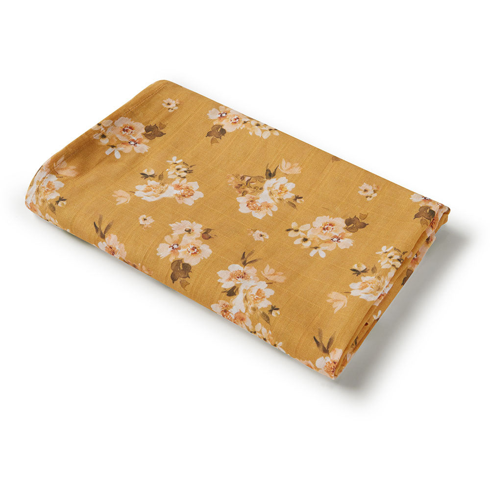 Golden Flower Organic Muslin Wrap by Snuggle Hunny Folded