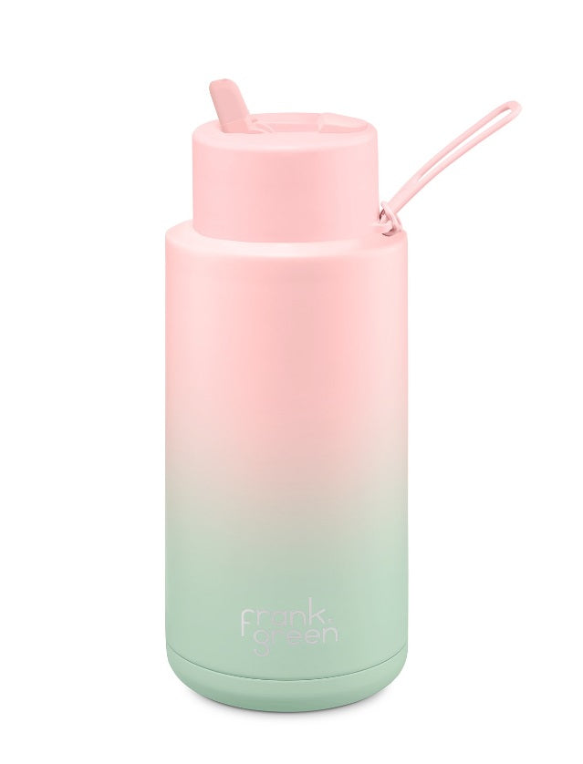 Front of the Ceramic Reusable Bottle 1L in Blushed/Mint Gelato by Frank Green