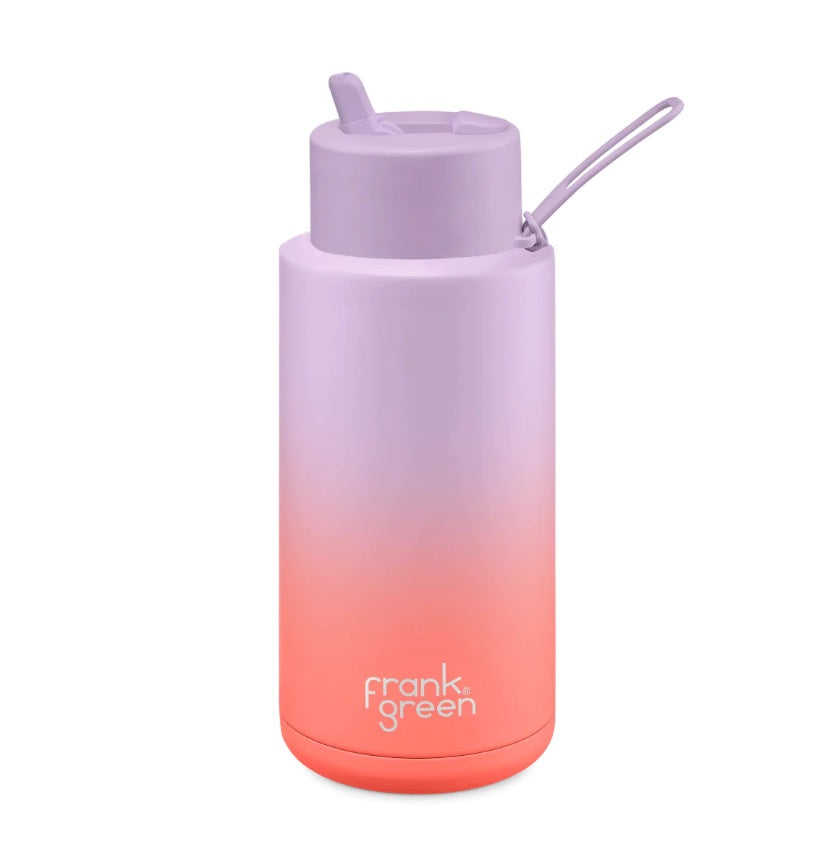 Front of the Ceramic Reusable Bottle 1L in Lilac/Coral by Frank Green