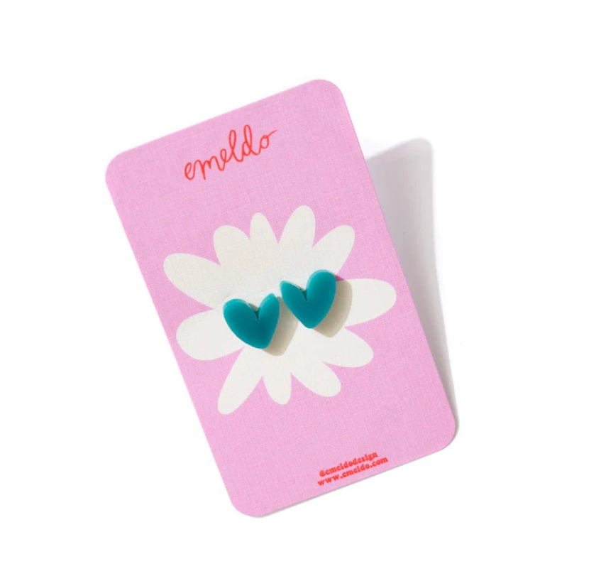 Teal Heart Studs by Emeldo