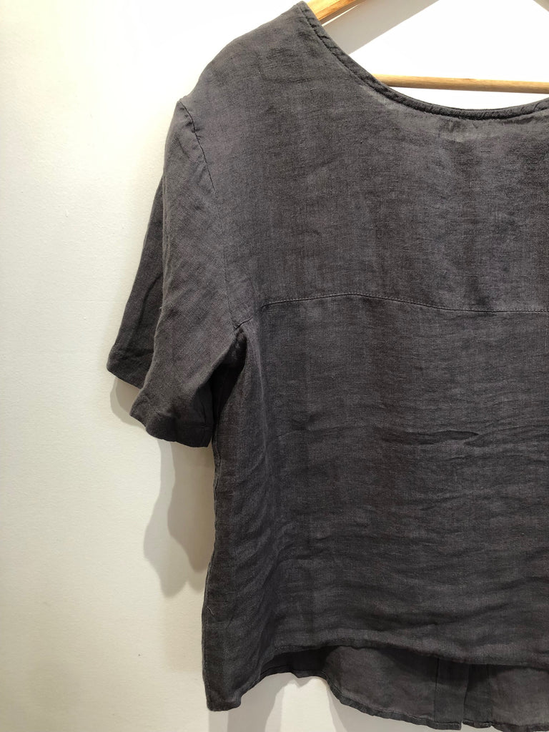 Linen Button Back Top in Grey by Little Lies