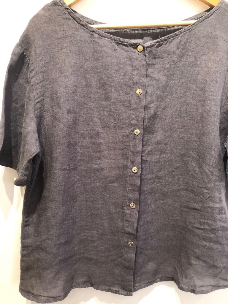 Linen Button Back Top in Grey by Little Lies