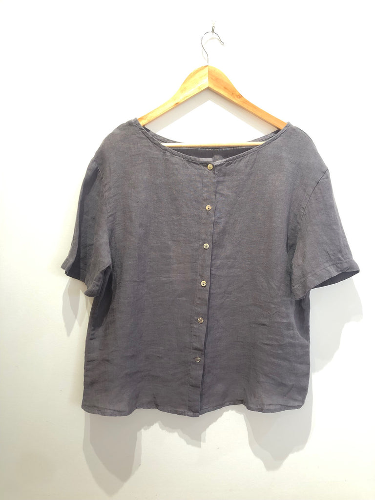 Linen Button Back Top in Grey by Little Lies