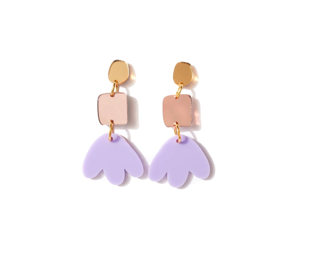 Jenna Earrings in Gold, Rose & Lavender by Emeldo