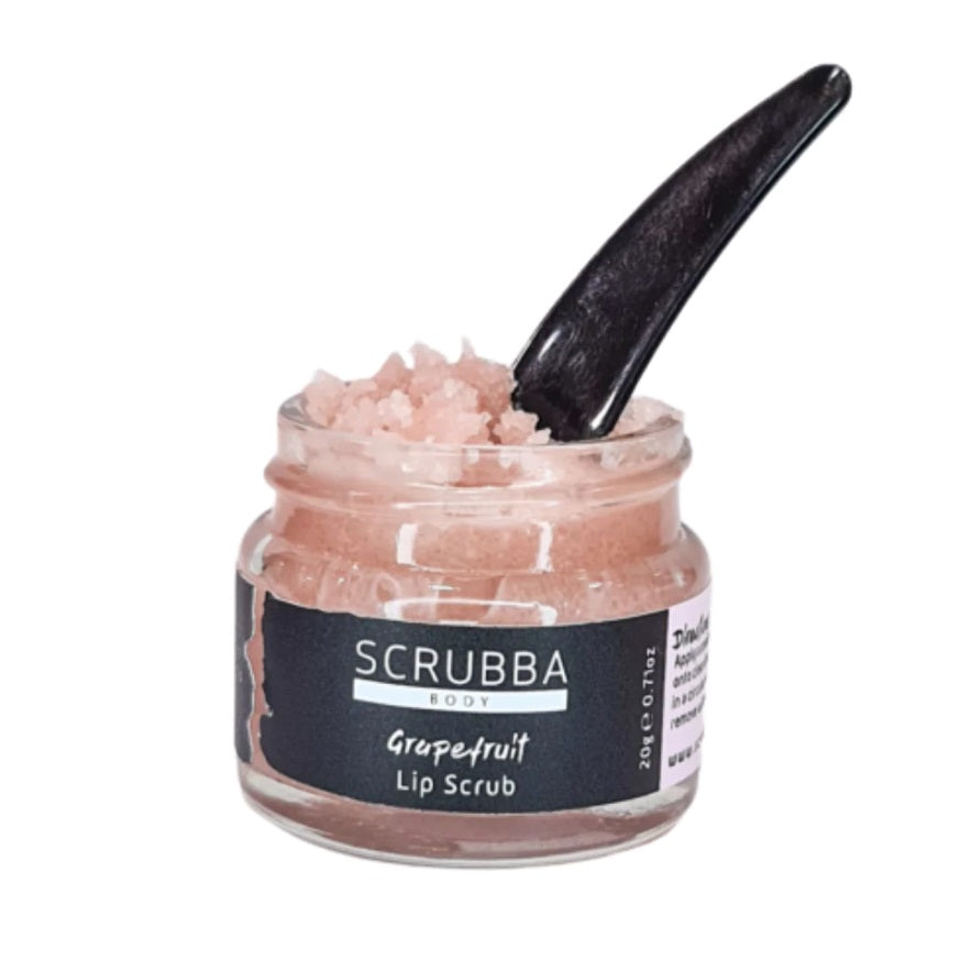 Open jar of the Grapefruit Lip Scrub by Scrubba Body