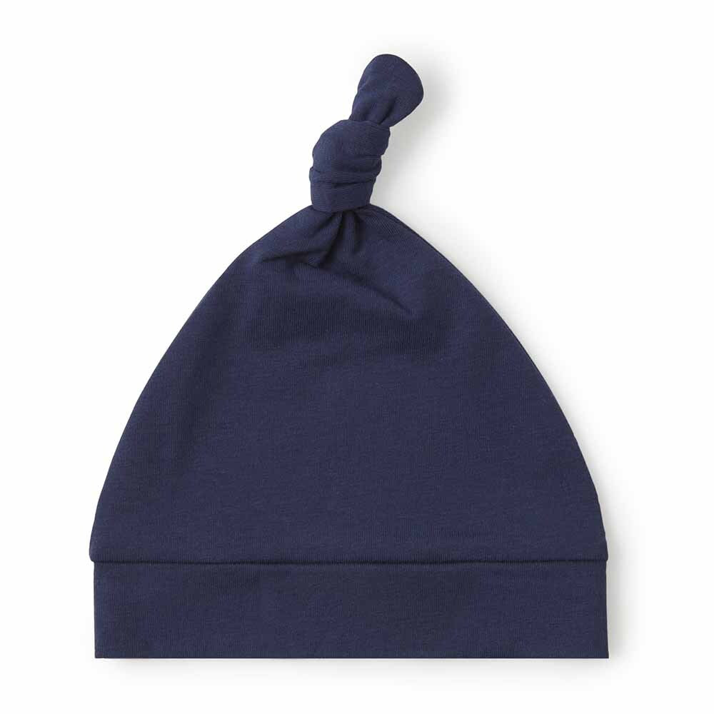 Front of the Navy Knitted Beanie by Snuggle Hunny