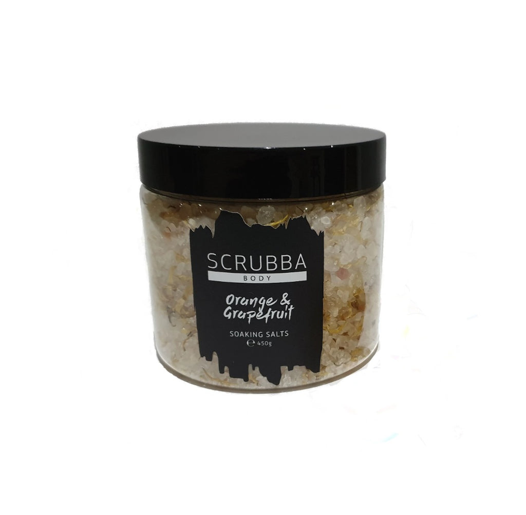 Front of the Orange & Grapefruit Bath Soaking Salts by Scrubba Body