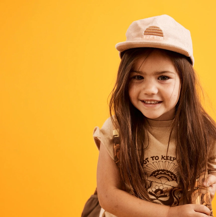 Kid wearing the Rad Kid Cord Cap - Mauve