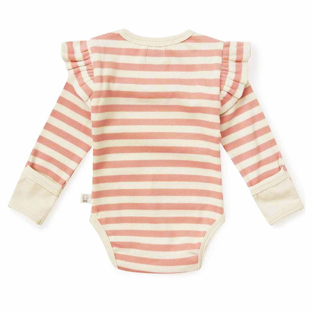 Flatlay of the Rose Stripe Long Sleeve Bodysuit back by Snuggle Hunny