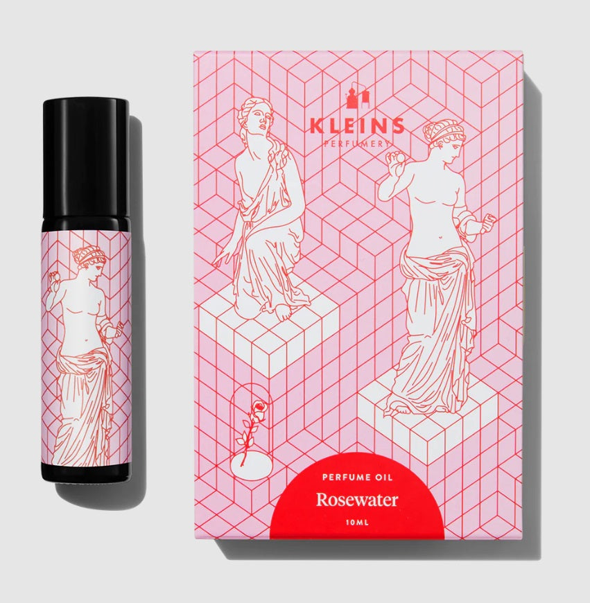 Front of the Rosewater Perfume Roll On by Kleins Perfumery