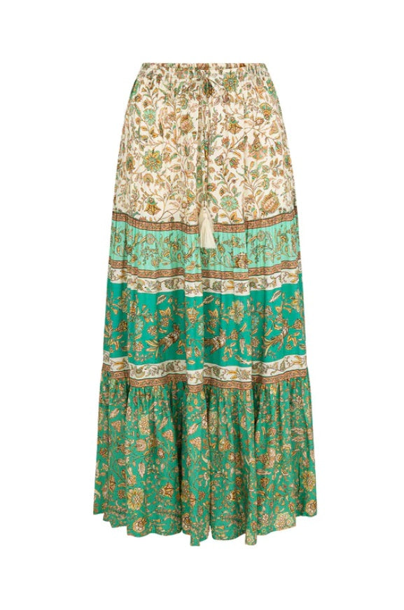 Front of the Sabba Midi Skirt in Eden Mix by Arnhem Clothing