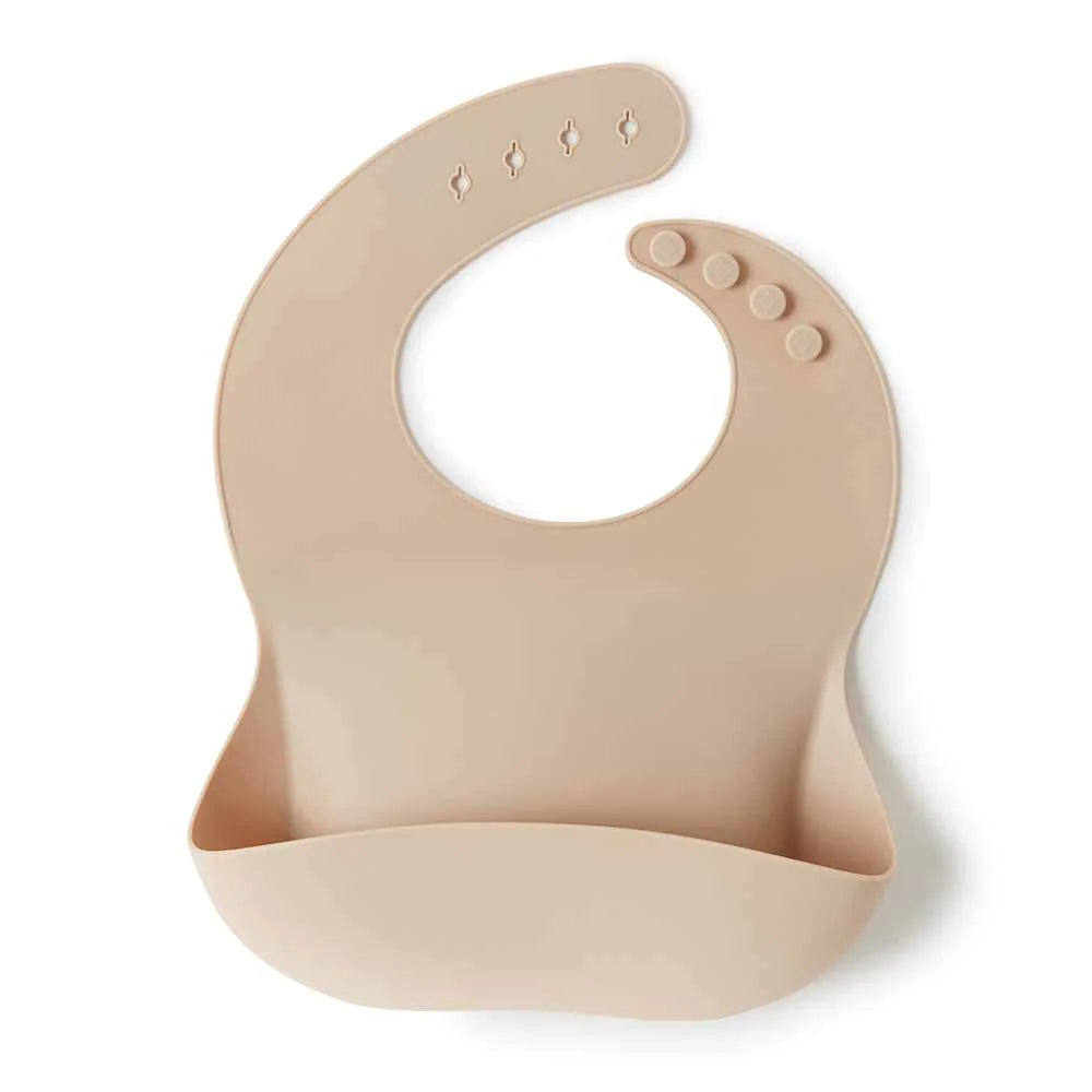Flat lay of the Silicone Bib Pebble by Snuggle Hunny