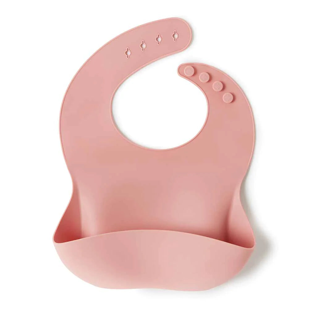 Flat lay of the Silicone Bib Rose by Snuggle Hunny