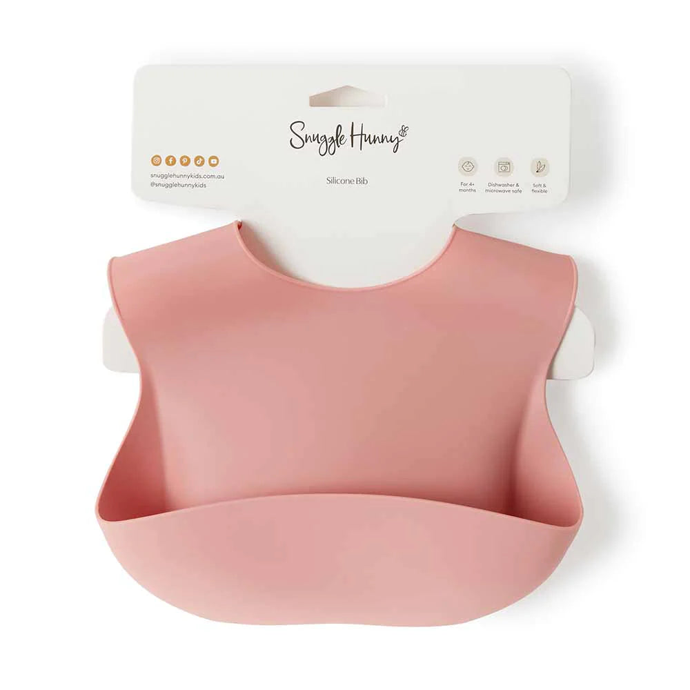 Flat lay of the Silicone Bib Rose by Snuggle Hunny