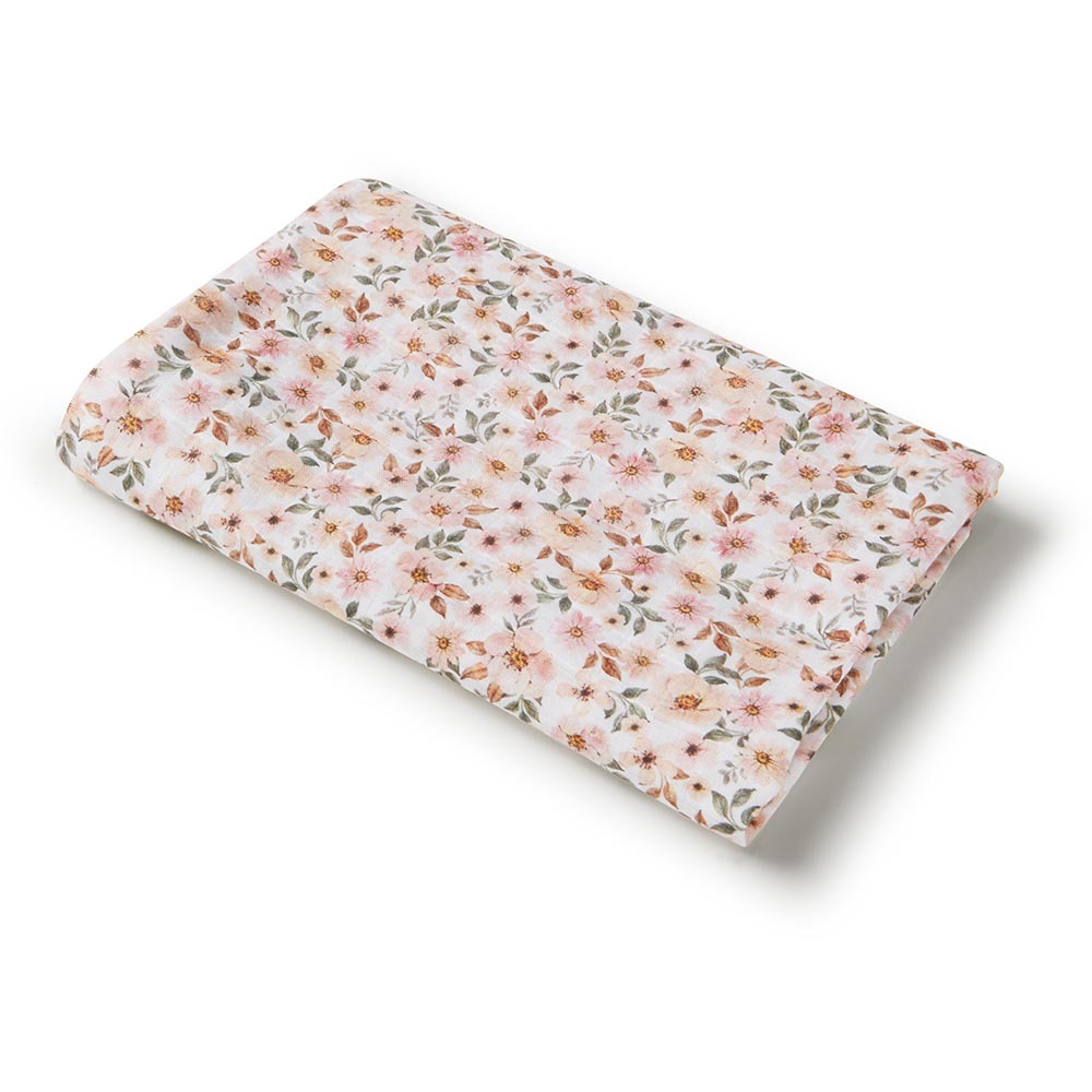 The Spring Floral Organic Muslin Wrap by Snuggle Hunny folded