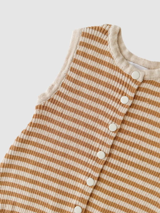 Close up of the Summer Bubble Romper Golden Stripes by Ziggy