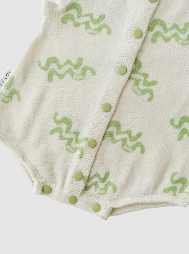 Close up of the Summer Bubble Romper Waves by Ziggy Lou