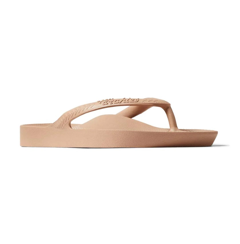 Side view of the Archies Arch Support Thongs - Tan