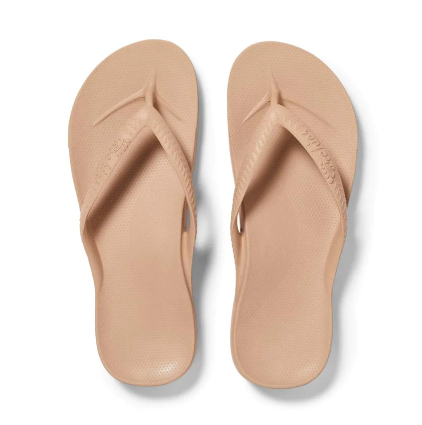 Top view of the Archies Arch Support Thongs - Tan