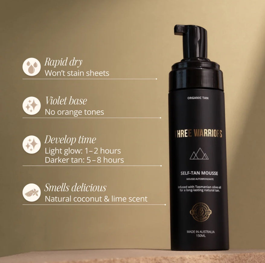 Benefits of the self-tan Mousse in the Body Bronze Kit by Three Warriors