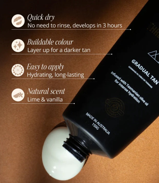 Benefits of the gradual tan in the Body Glow Kit by Three Warriors