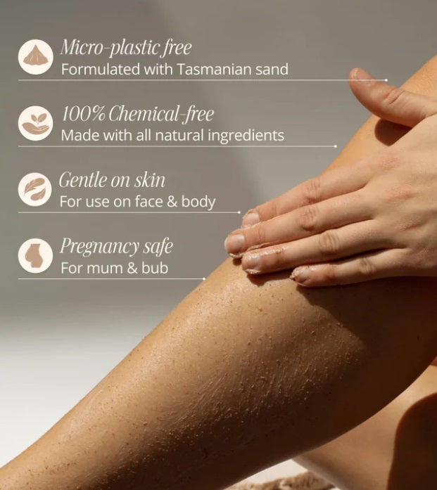 Benefits of the Tasmanian Sand Scrub from the Body Glow Kit by Three Warriors
