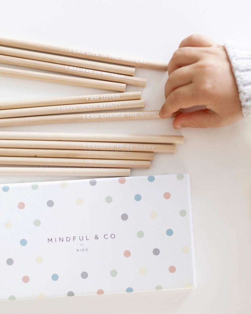 Close up of the Affirmation Colouring Pencils - Mindful & Co